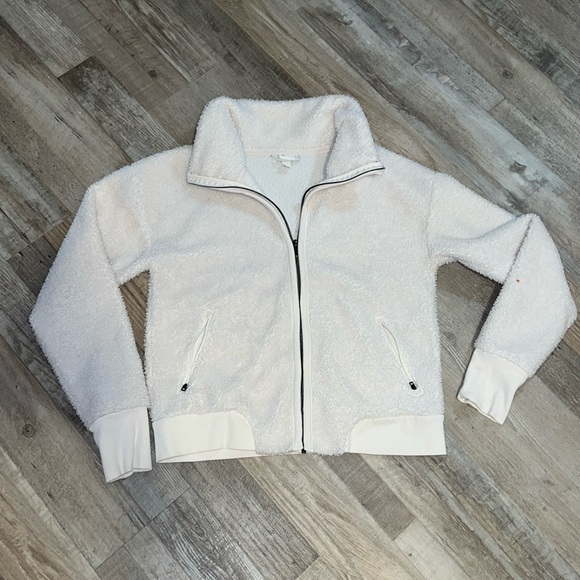 White Fleece Zip Up Jacket - Picture 1 of 8